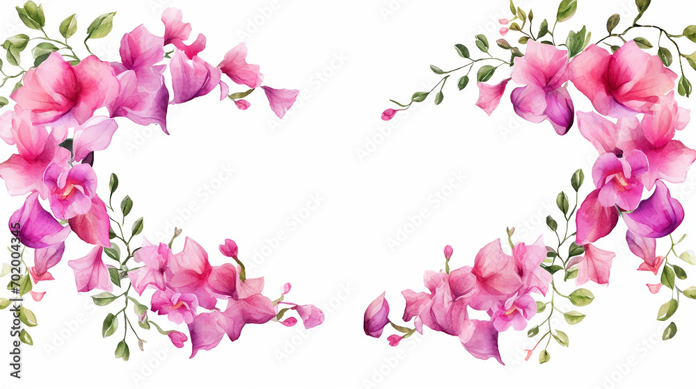 bougainvillea flower arch decorative elements hand drawn watercolor illustration on white background
