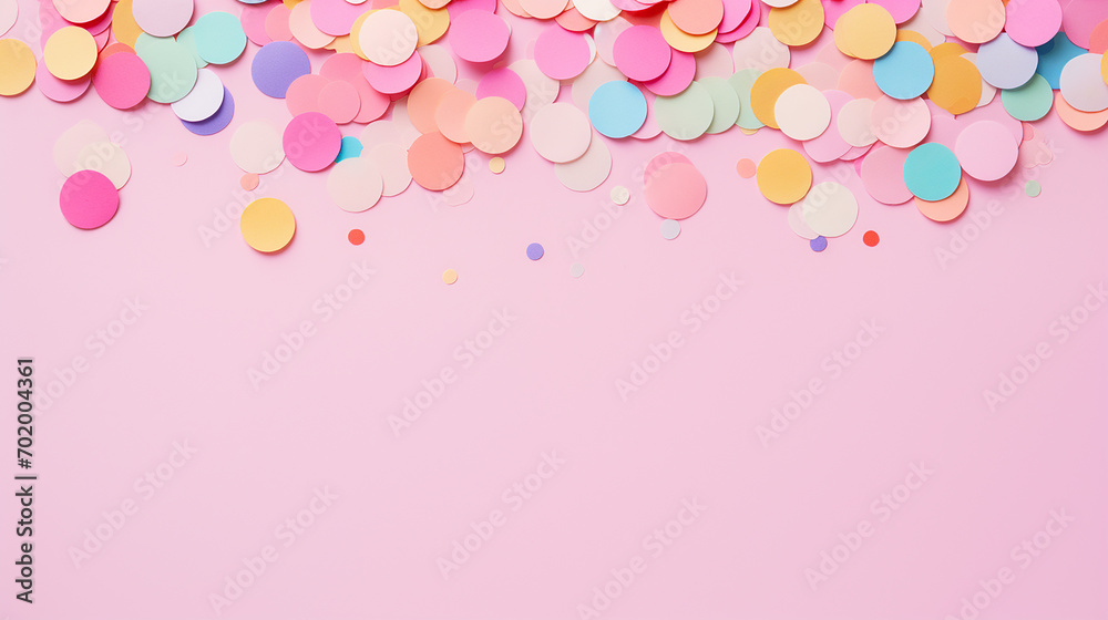 colorful paper confetti on pink background. celebration