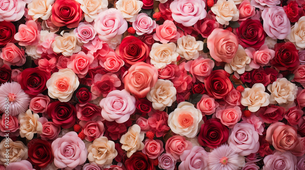 backdrop of red and pink rose flowers wall background
