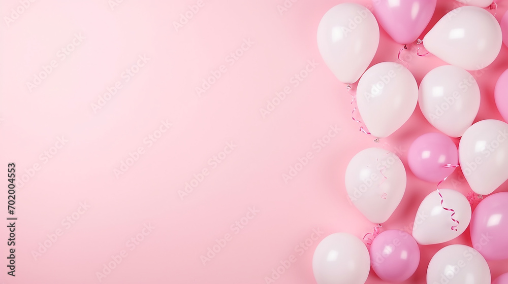 pastel pink background frame with white and pink balloons
