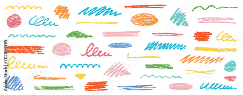 Crayon brush underline color stroke. Chalk kid highlight scribble stroke. Vector hand drawn brush underline element set for accent, crayon texture emphasis element. Rough chalk vector illustration photo
