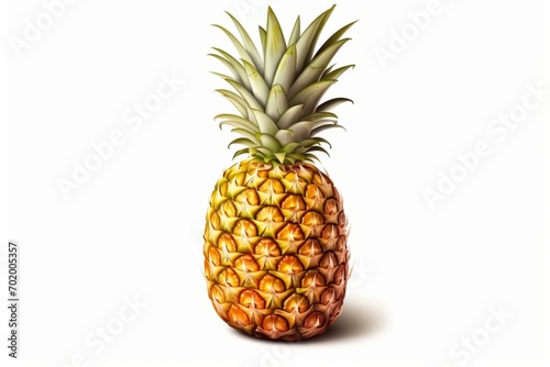 A highly detailed digital painting illustrates a pineapple on a white background.