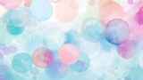 Soft watercolor circles in Aqua, Caribbean Blue colors styled with a playful vibe, whimsical shapes. Trendy pastel background with creative drawing. Festive card.
