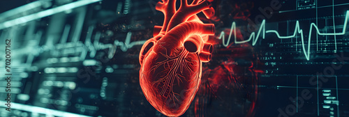 hologram of human heart, diagrammatic diagnostic concept photo