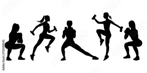 silhouettes of people fitness dumbbells exercises