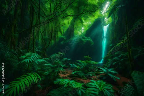 A lush rainforest teems with towering trees, forming a vibrant wonderland.