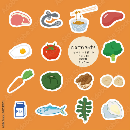 手描きのかんたんシンプルな食品イラストアイコンセット_シール風