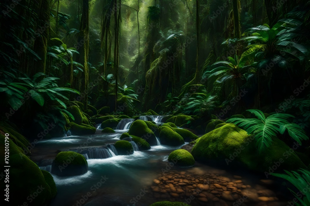 An untouched rainforest wilderness teems with life and serene beauty. An untouched rainforest wilderness teems with life and serene beauty.