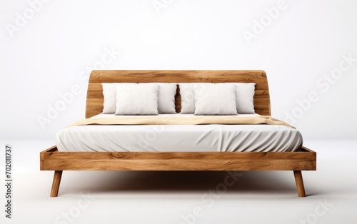 Solid wood bed, Wooden bed, Double wood bed isolated on white background.
