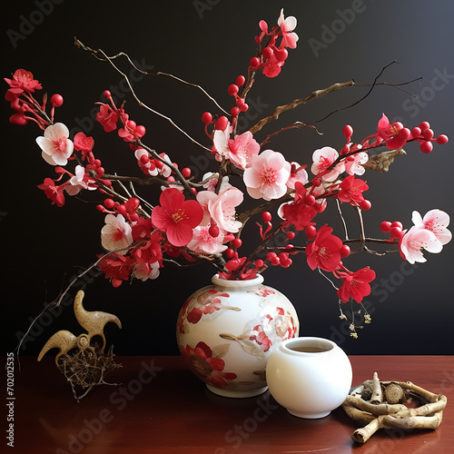 Red and White Floral Arrangement inspired by Chinese New Year