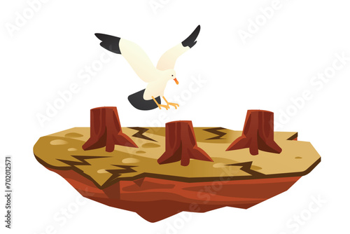   Eagle perched in a bare forest  | Pollution Illustration