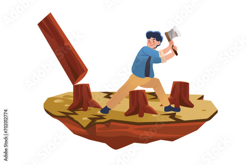 Indiscriminately cutting down trees | Pollution Illustration