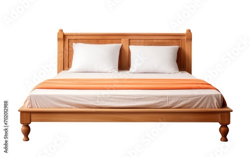 Solid Teak Wood Double Bed, wooden double bed isolated on white background.