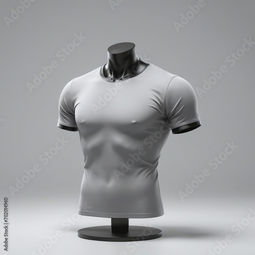 Grey male t-shirt in manekin realistic mockup set from front and back view, blank textile print design template for fashion apparel