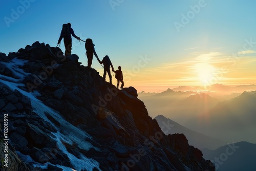  family's journey to the summit, silhouetted against the sky, their progress a testament to the power of cooperation, encouragement, and shared objectives.