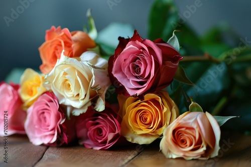 A friendship card adorned with a spray of multi-colored roses  each bloom representing the unique and diverse qualities that make the bond of friendship so special.