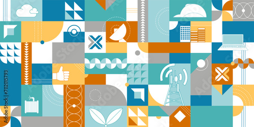 Geometric vector background with telecommunication icons