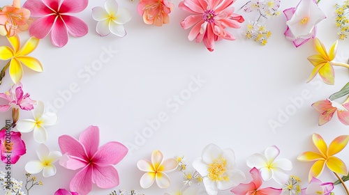 spring flower in different styles on top and bottom  white space with spring flower border 