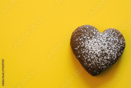 heart-shaped cookie, yellow background 