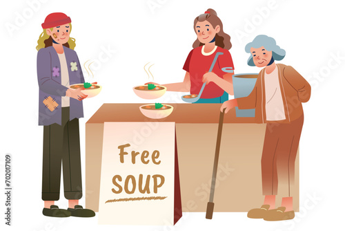 Women Distribute Free Soup to the Poor and Elderly
 | Volunteer Illustration