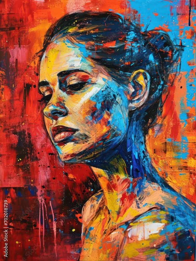 Vibrant Acrylic Ink Painting Depicting a Beautiful Woman with Rich Colors