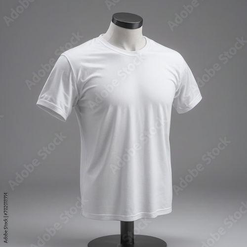 Blank White T-Shirts Mock-up hanging on white wall, front and rear side view. Ready to replace your design