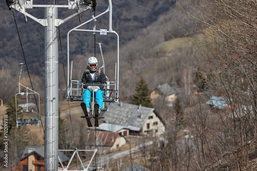 Ski lift at a ski resort with lack of snow