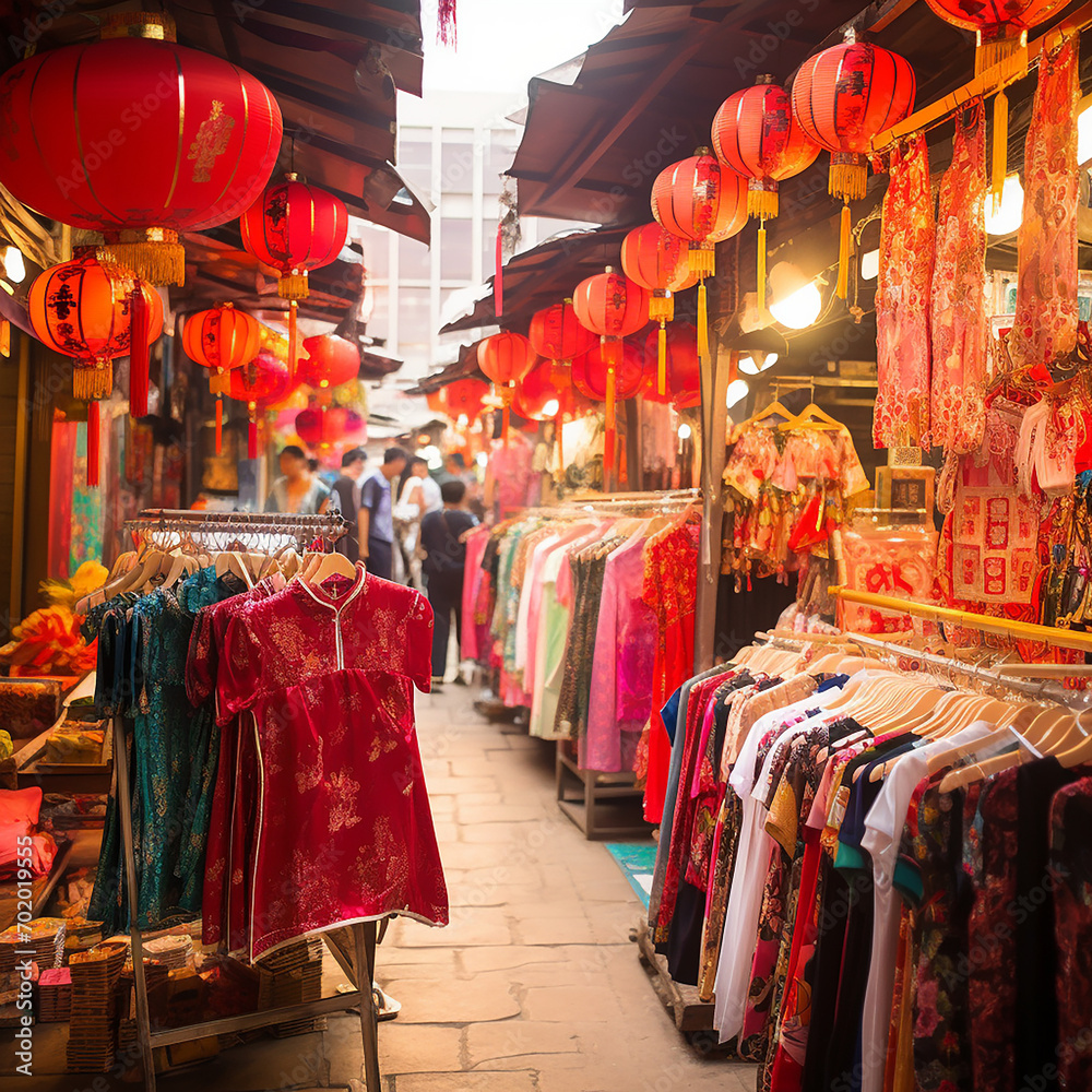 A Chinese Market selling Traditional Chinese Attire