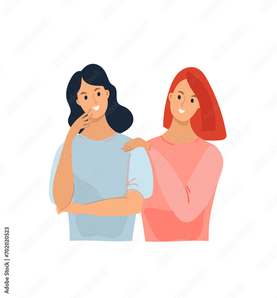 two young happy women hugging. Friends, sisters or couple. The concept of female friendship. vector illustration design.