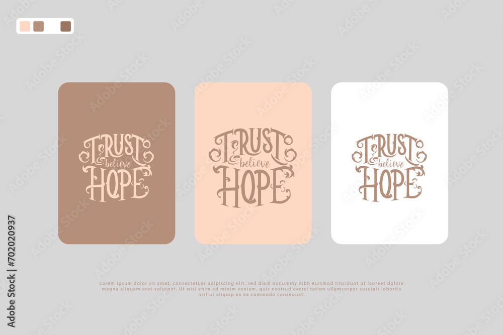 Trust believe hope, Christian Hand Lettering Biblical phrases. Vector Biblical Calligraphy quotes - obrazy, fototapety, plakaty 
