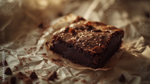 Close up of homemade chocolate brownies rustic style.