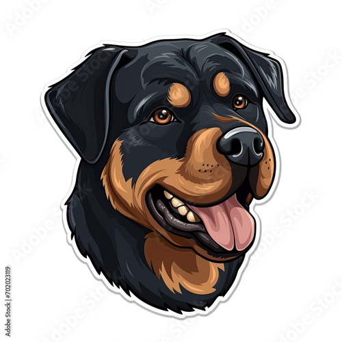 Rottweiler dog face cartoon style sticker on white background