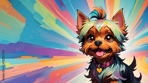 yorkshire terrier puppy isolated on a retro psychedelic colorful background, with space for text