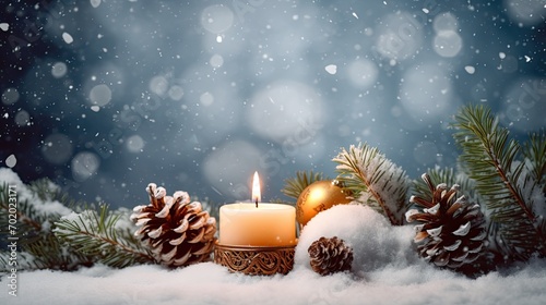 Christmas Advent decoration snow and candle photo