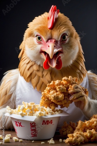 A chicken eating KFC photo