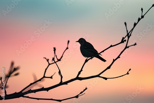 An idyllic representation of love with a lone bird forming a perfect heart silhouette against a backdrop of pastel hues, embodying the serenity and depth of affection on Valentine's Day.