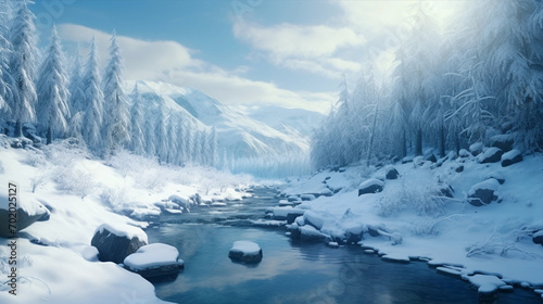 極寒の凍結した冬の地と日差し Sunshine in frozen winter land and River © kyo
