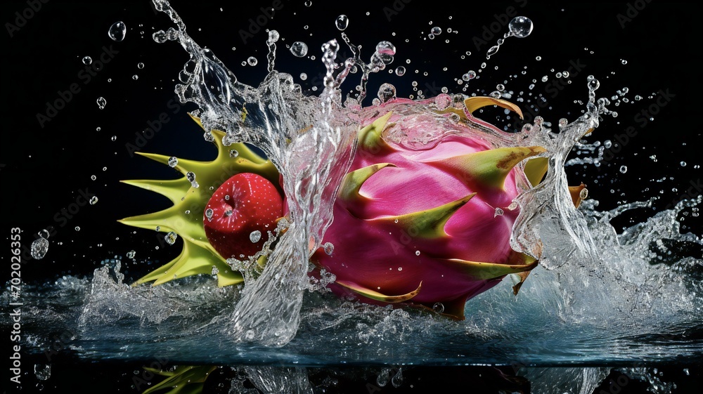 dragon fruit with water splash