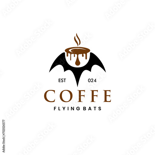 Coffee bat wings, Black bat Fly Minimalist elegant Negative space style logo