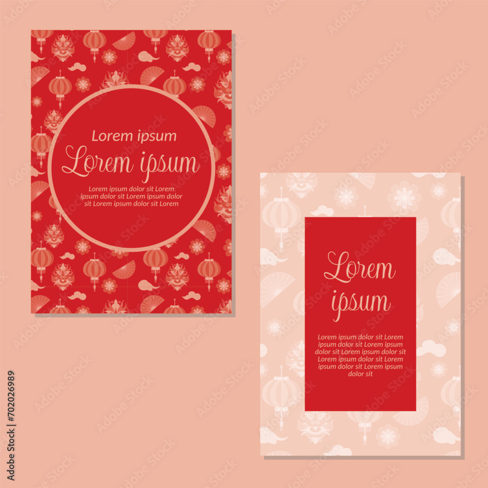 Wedding invitation card template. Chinese New Year seamless pattern backgrounds save the date, invitation, greeting card, vector illustration.