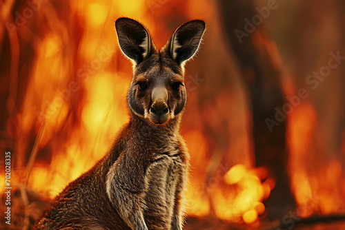 animal on the background of a forest fire