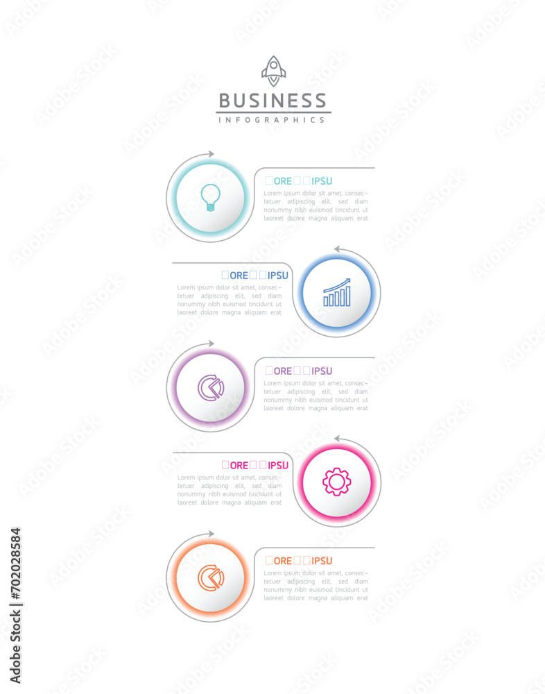 Vector infographic business presentation template with circular interconnection with 5 options.