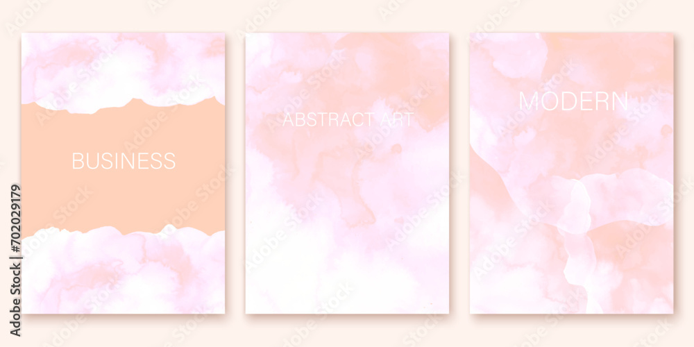 Elegant marble, stone texture set. Watercolor, ink vector background collection with white, pink,  beige for cover, invitation template, wedding card, menu design. Soft clods, fog.