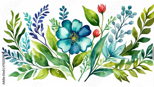 Beautiful romantic folk art watercolor flower collection with leaves  floral bouquets  flower compositions  valentines day