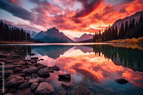 Sunset over Moraine Lake in Banff National Park, Alberta, Canada, AI Generated