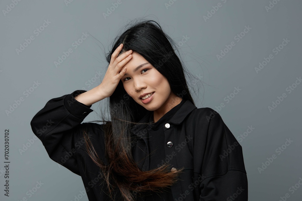 Woman girl grey face smile beauty fashion headshot pretty background healthy portrait asian skin beautiful Woman girl grey face smile beauty fashion headshot pretty background healthy portrait asian skin beautiful