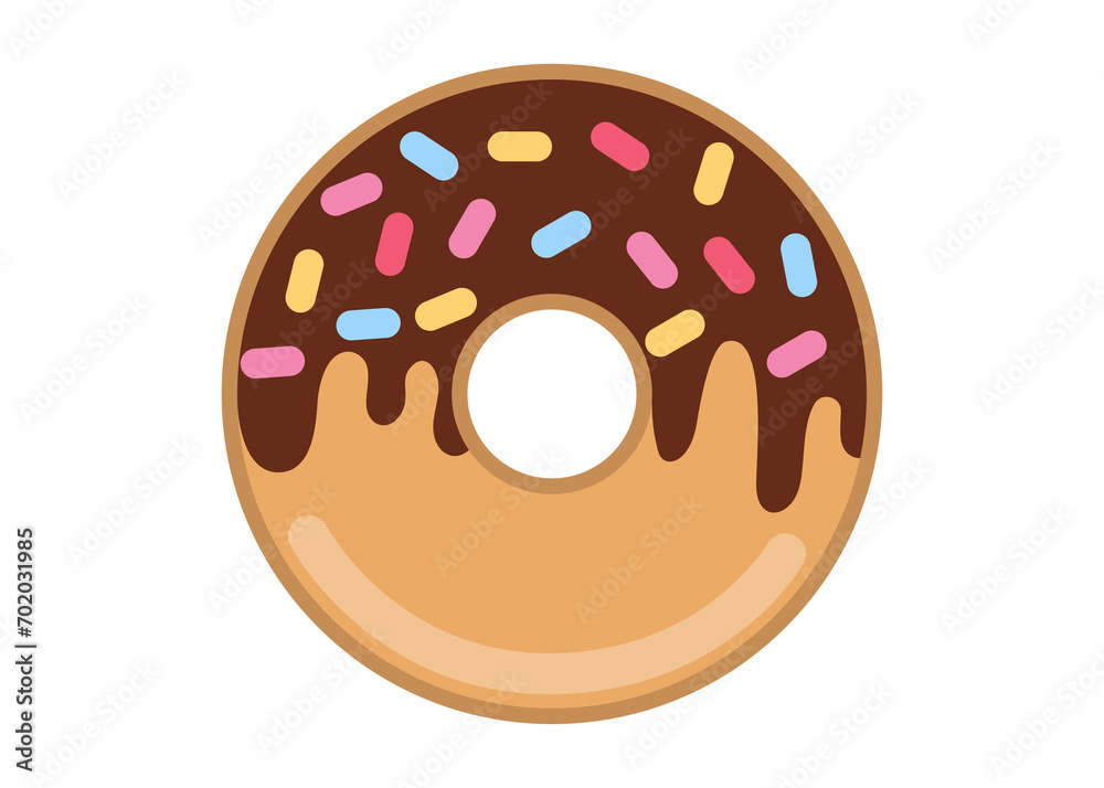 Fototapeta premium Delicious donut with colorful sprinkles, food vector illustration isolated on white background