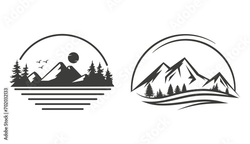 Foto Mountain logo nature picture trees Vintage concept Company Stamp vector isolated