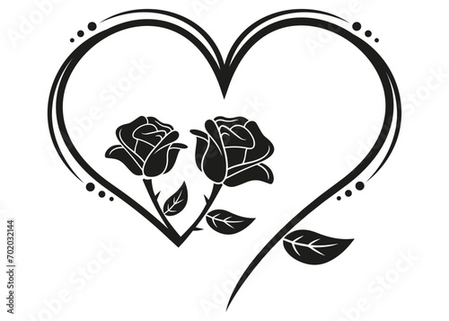 Rose black heart shape. love concept vector minimalist isolated illustration