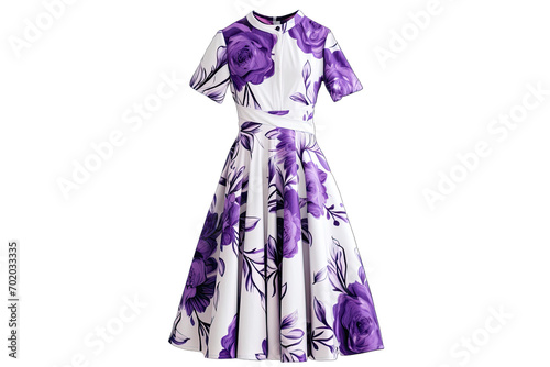 Elegant Purple Woman House dress With Big Floral Pattern On Transparent Background